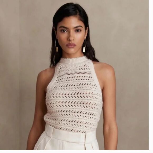Banana Republic TAMRA COTTON SWEATER TANK Size Large Cream - Picture 1 of 9